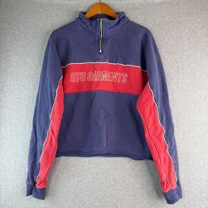 QT8 Garments Streetwear Retro Unisex Pull Over Half Zip Blue/Red Sweater Size M